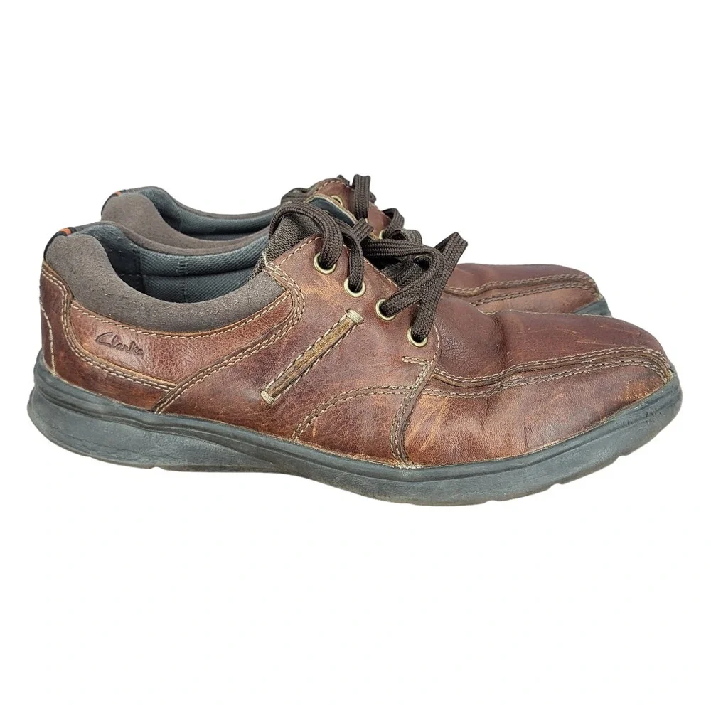 Clarks‎ Oxford Shoes Mens 9 M Brown Leather Bicycle Toe Cotrell Walk Casual